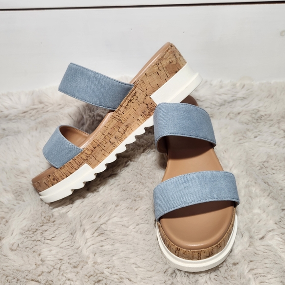 Soda Shoes - Soda Poppin. Slip On Flatform with Inmitation Cork Bottom and Double Straps